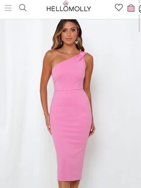 Hello Molly Pink One-Shoulder Midi Dress